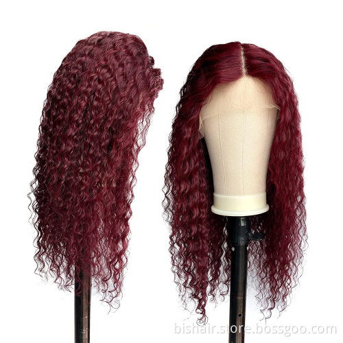 Factory Price 12A Grade Deep Wave 99j Frontal Lace Wig Human Hair T Part HD Lace Virgi Human Brazilian Hair Wigs 1b 99j Wig